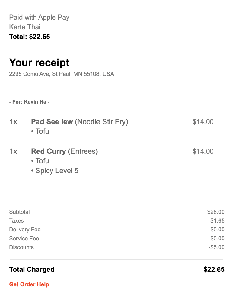 doordash receipt