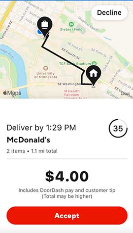 DoorDash Dasher order map